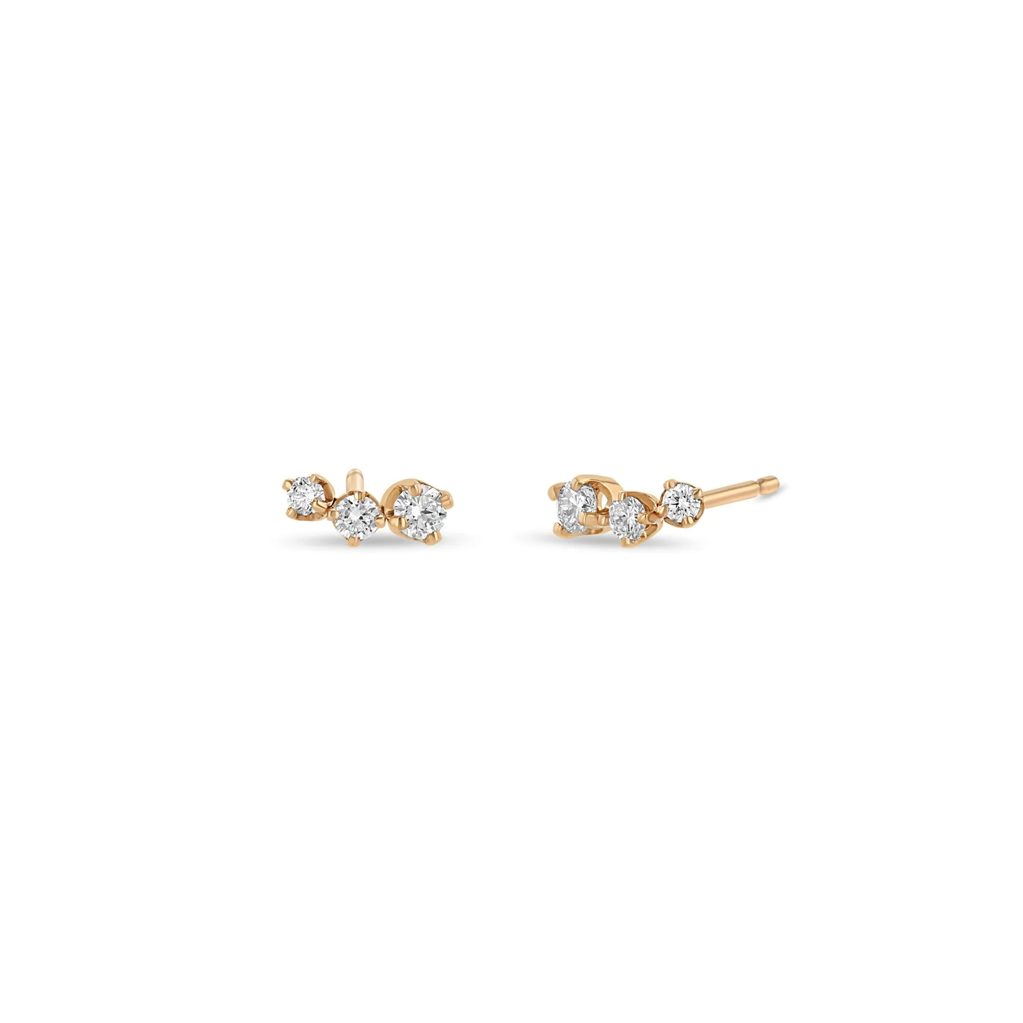 14k 3 Graduated Prong Diamond Curve Studs