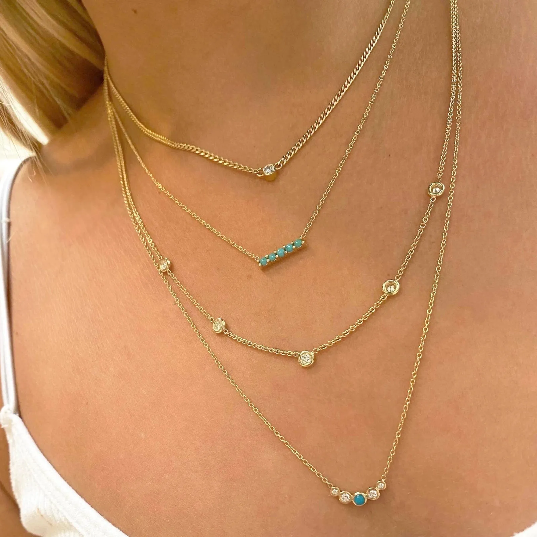 14k 5 Prong Turquoise Bar Pendant Necklace