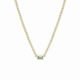 14k Extra Small Curb Chain Emerald Cut Emerald Necklace