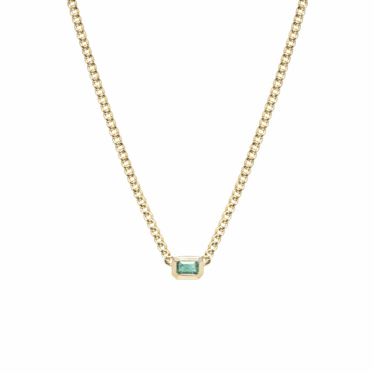 14k Extra Small Curb Chain Emerald Cut Emerald Necklace