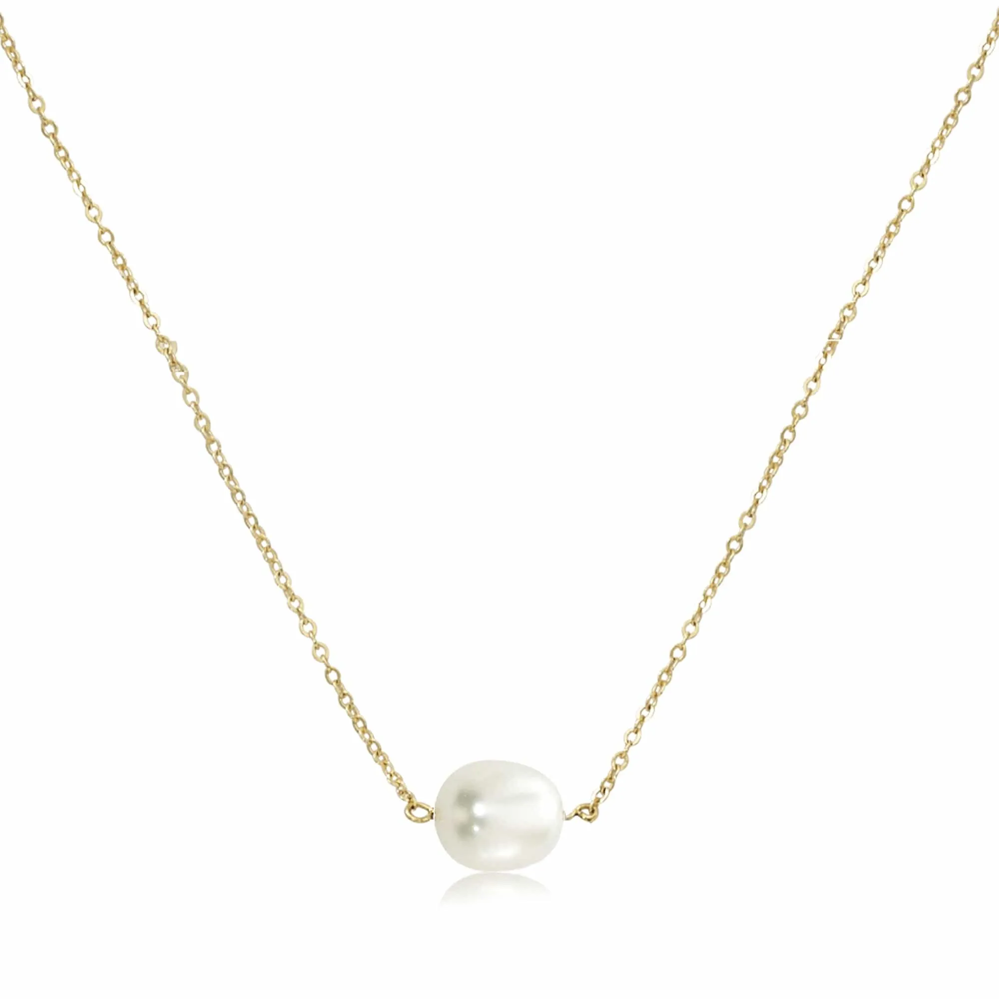 14K Gold Simple Inline Pearl Necklace