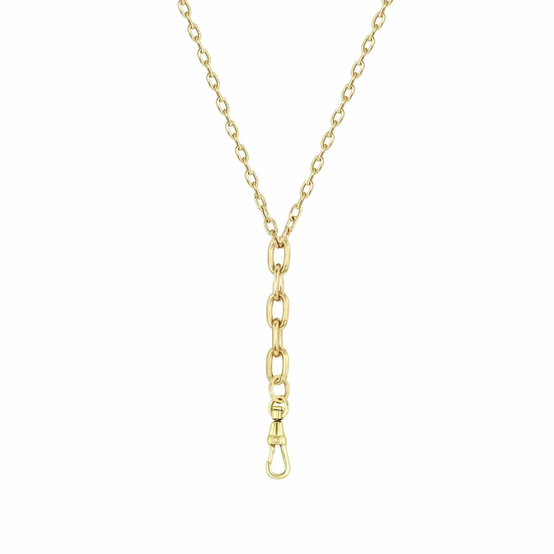 14k Square Oval Link Chain Lariat Necklace with Fob Clasp