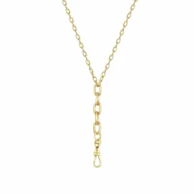 14k Square Oval Link Chain Lariat Necklace with Fob Clasp