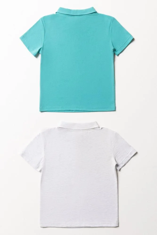 2 Pack Short Sleeve Golfers Light Grey & Teal