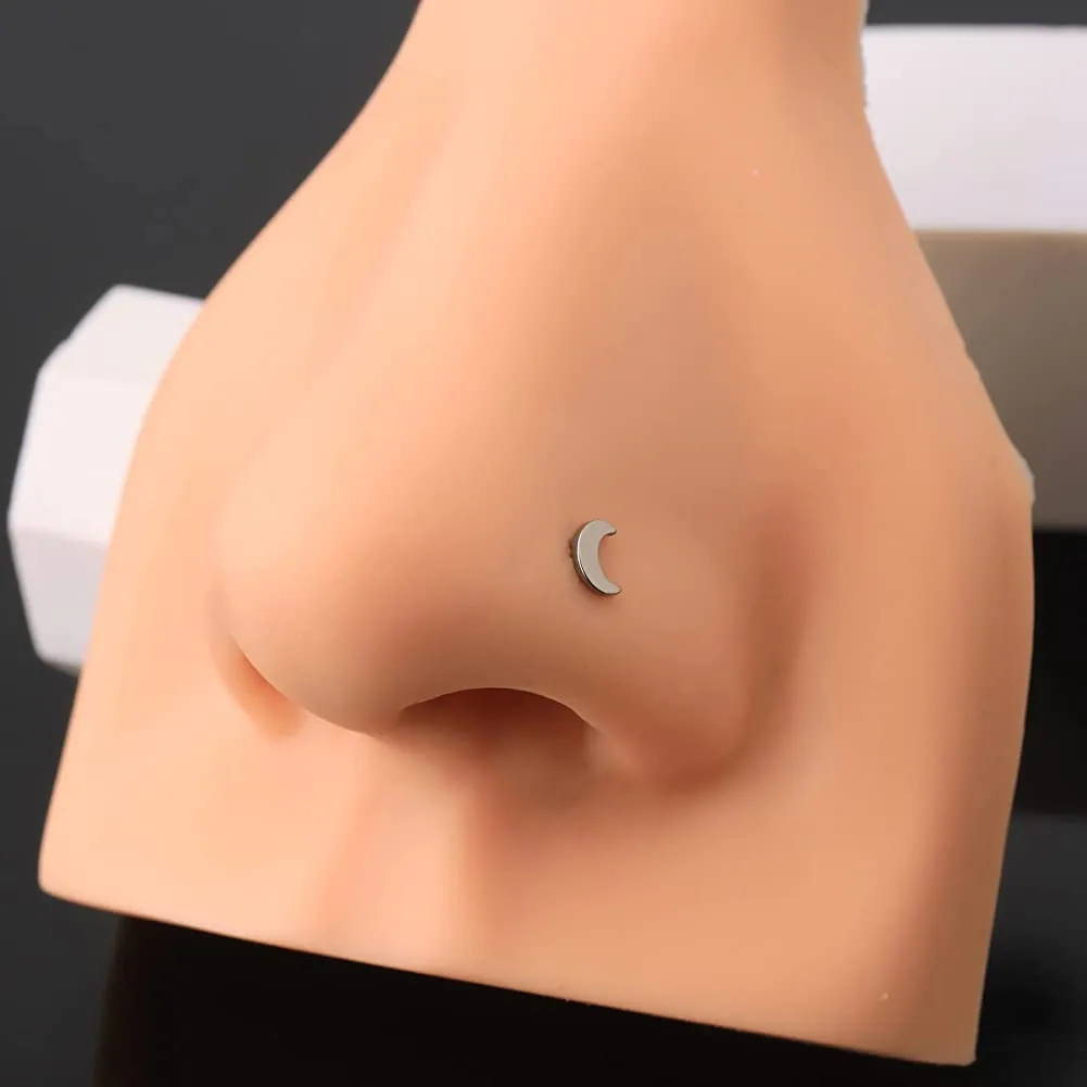 20G Titanium L-shaped Crescent Moon Nose Stud