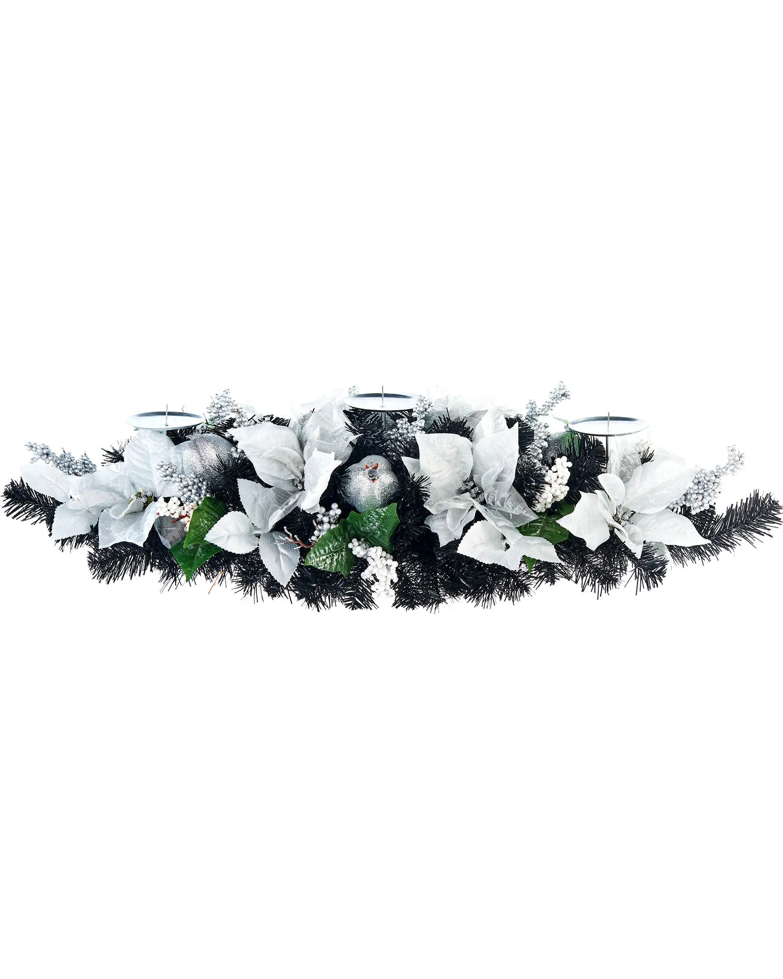 3 Pillar Decorated Garland Candle Holder, Black/Silver, 76 cm