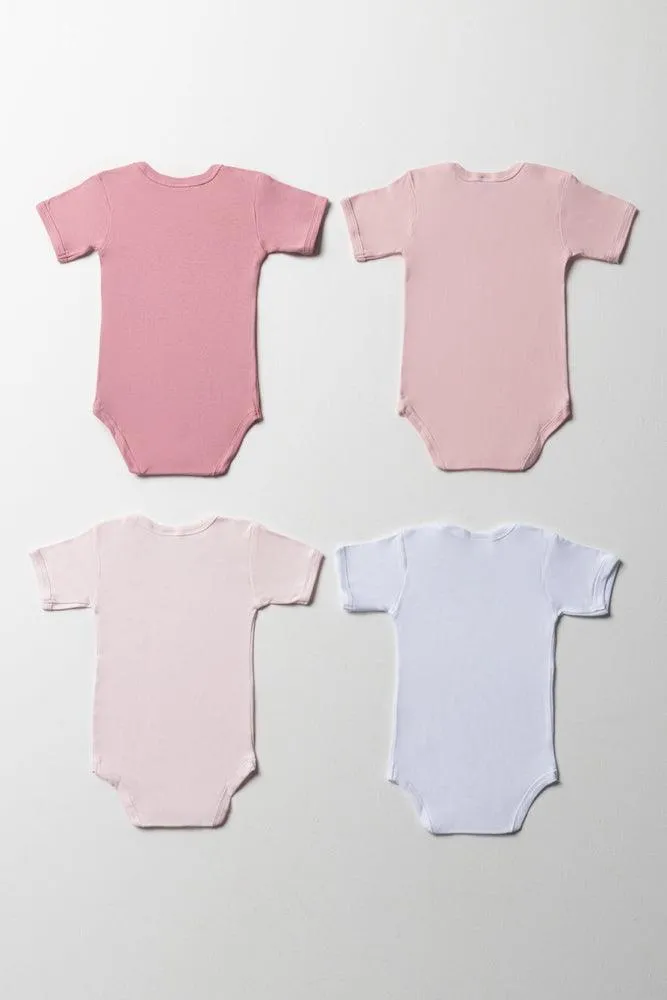 4 Pack Short Sleeve Bodyvests Pink