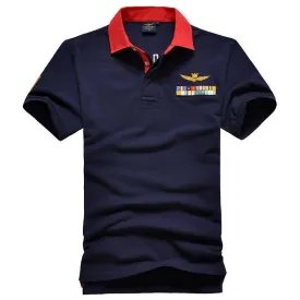 Aeronautical Polo Shirt Men's Navy Blue Short Sleeve With Rank Badge