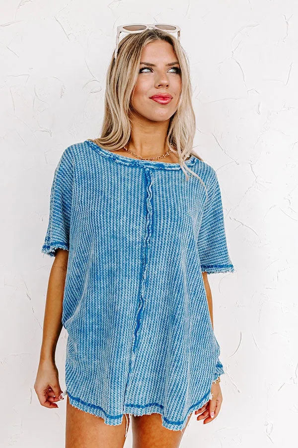 Along The Path Mineral Wash Knit Top In Ocean Blue