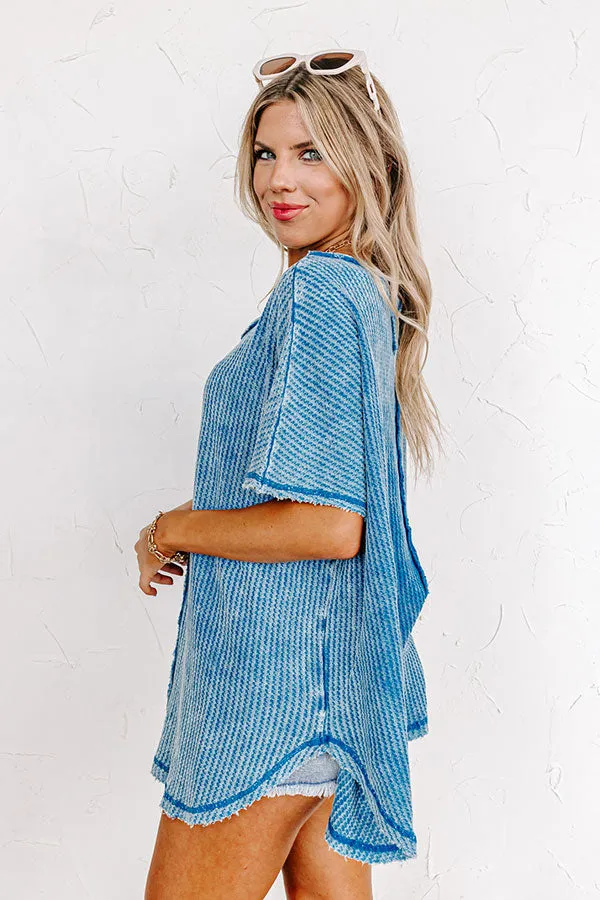 Along The Path Mineral Wash Knit Top In Ocean Blue