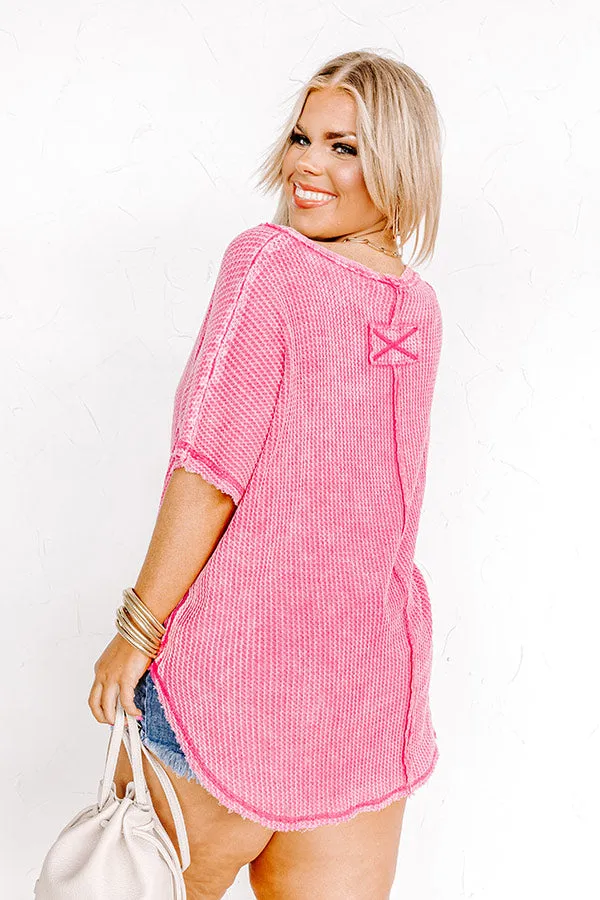 Along The Path Mineral Wash Knit Top In Pink Curves