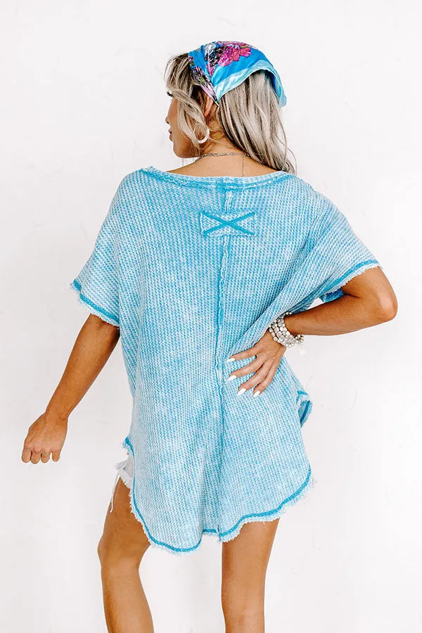 Along The Path Mineral Wash Knit Top In Sky Blue