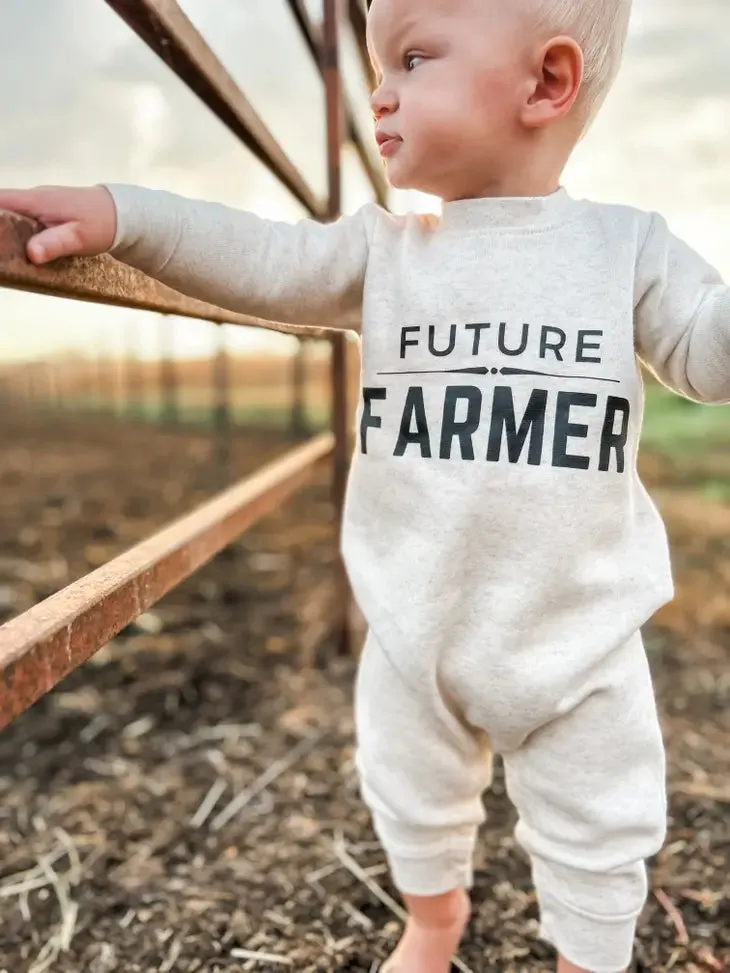 American Farm Co. Baby Boy's "Future Farmer" Jumpsuit in Oatmeal