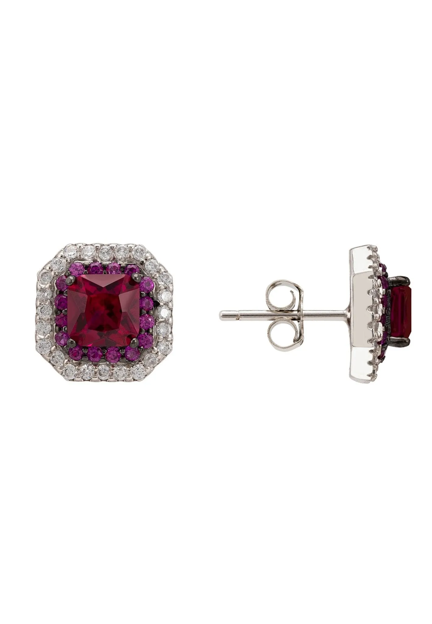 Anastasia Stud Earrings Silver Ruby