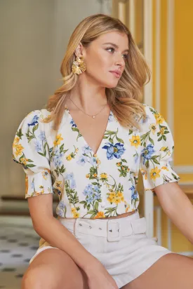 April Floral Print Puff Sleeve Crop Top