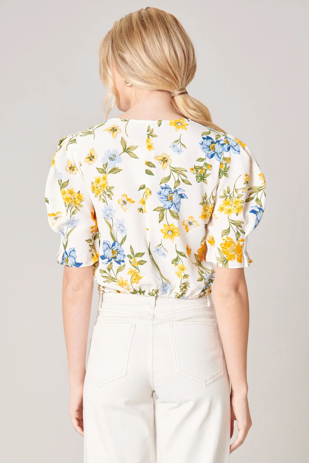 April Floral Print Puff Sleeve Crop Top