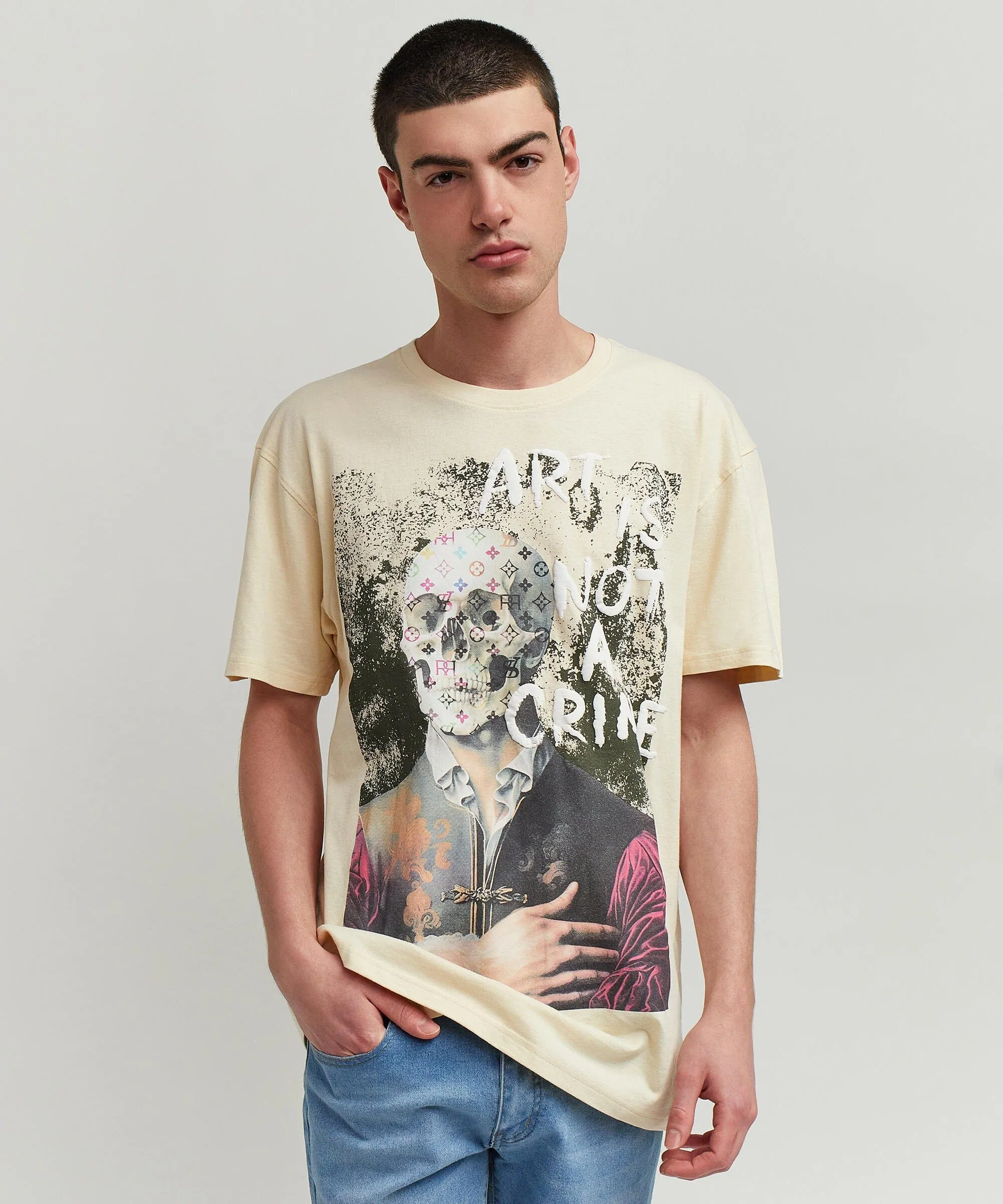 Art Is Not A Crime Short Sleeve Graphic Print Tee - Khaki