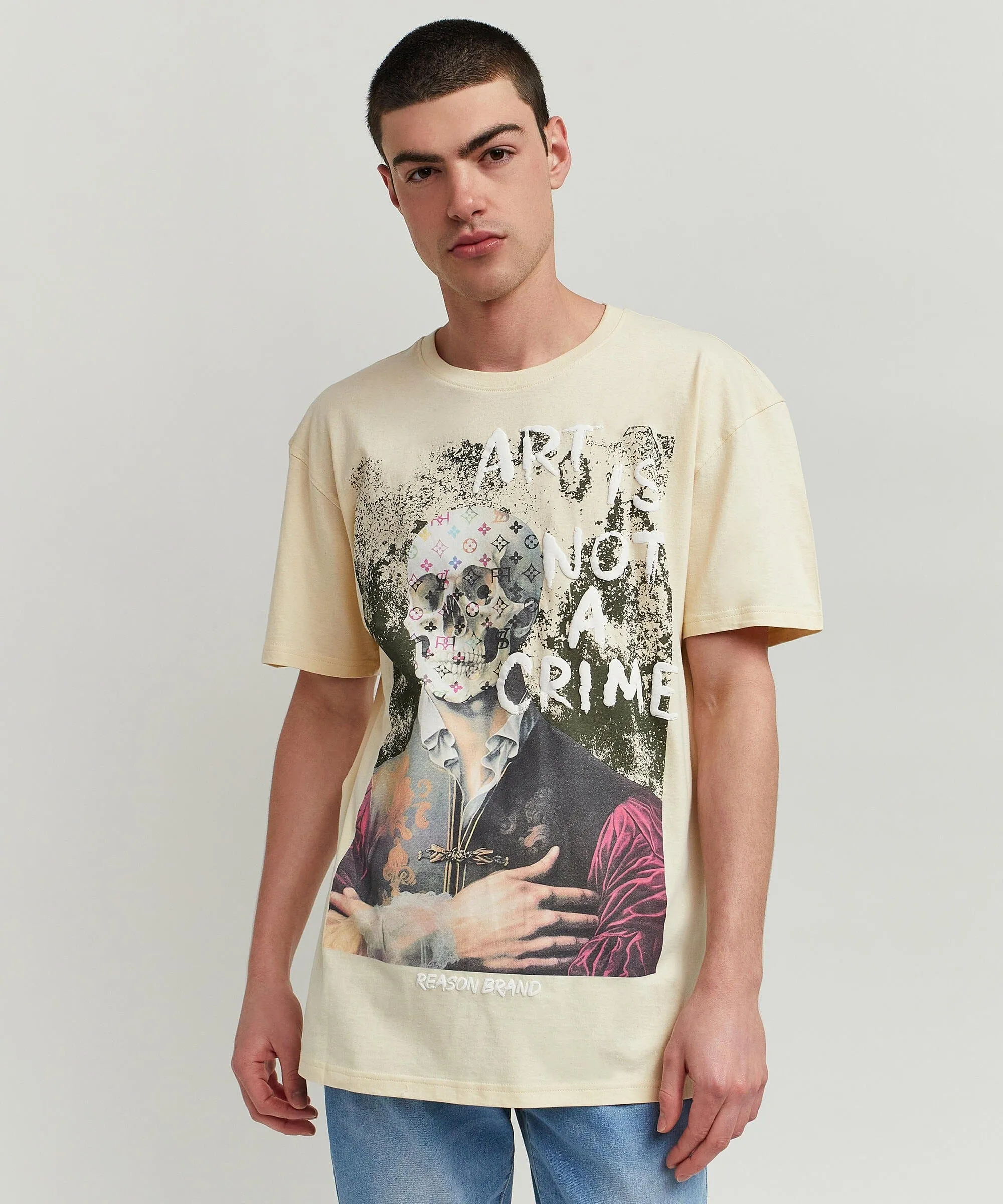 Art Is Not A Crime Short Sleeve Graphic Print Tee - Khaki