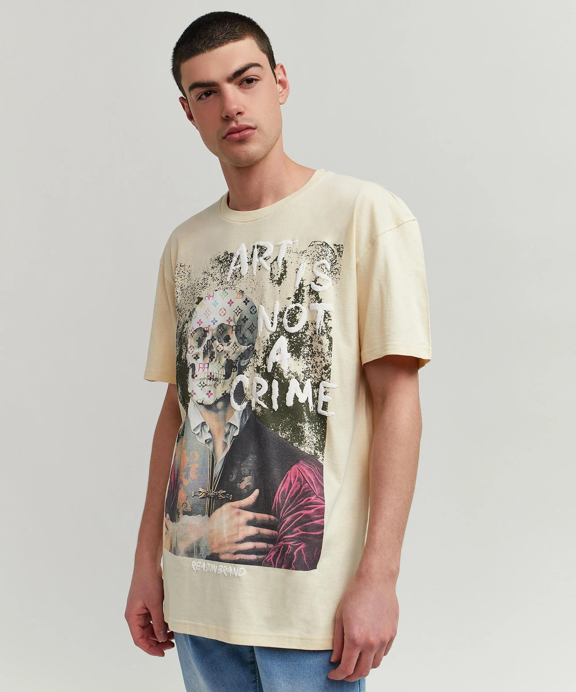 Art Is Not A Crime Short Sleeve Graphic Print Tee - Khaki