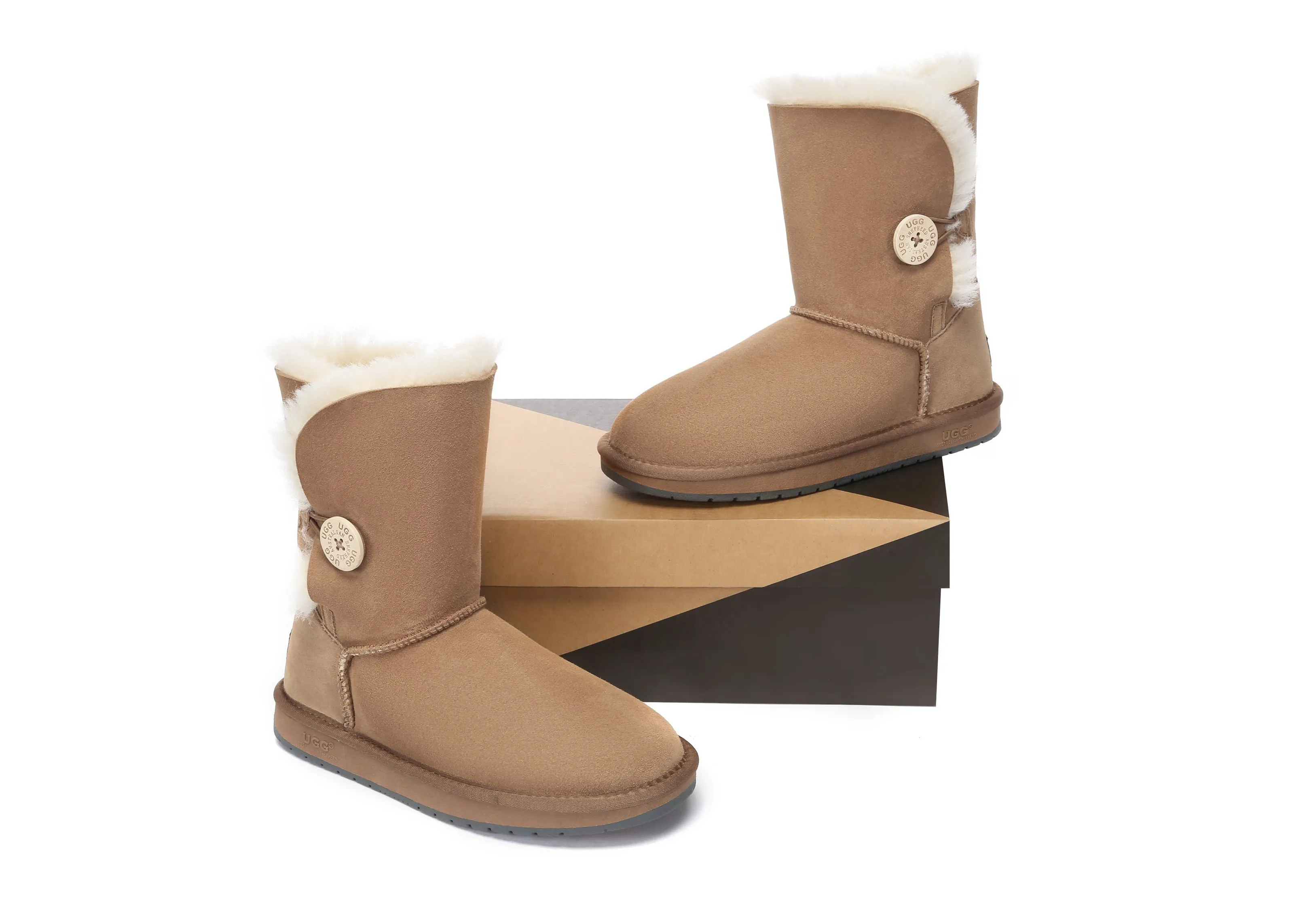 Australian Premium Double Face Sheepskin Short Button Water Resistant Boots