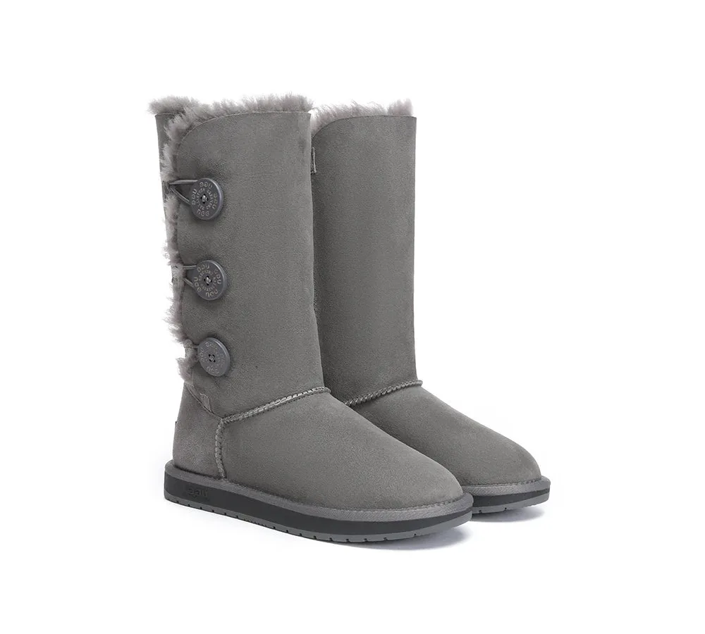 Australian Premium Double Face Sheepskin Tall Triple Button Water Resistant Boots