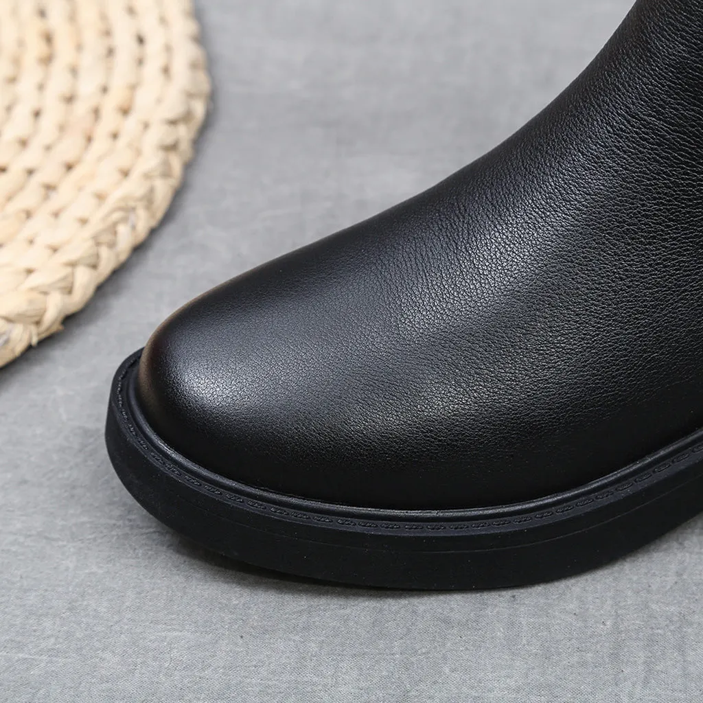 Autumn Winter Leather Thick Heel Long Boots