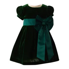 Baby Girl Crushed Velvet Bow Dress, Green