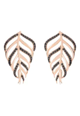 Bali Leaf Stud Earrings Black Rosegold