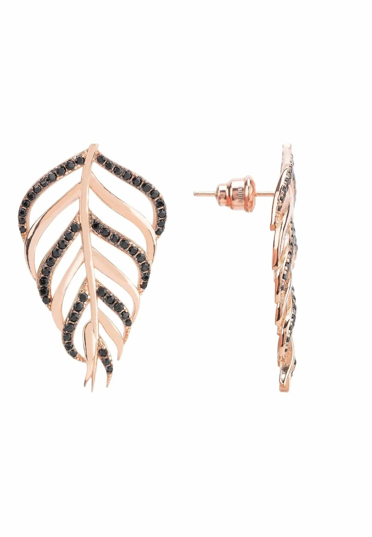 Bali Leaf Stud Earrings Black Rosegold