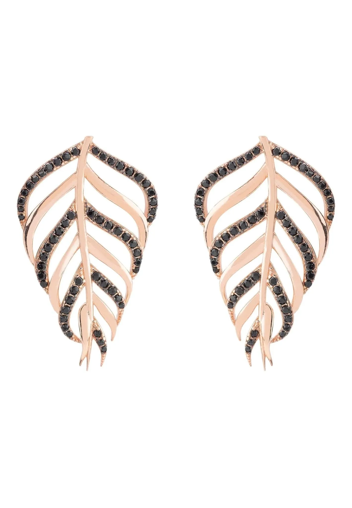 Bali Leaf Stud Earrings Black Rosegold