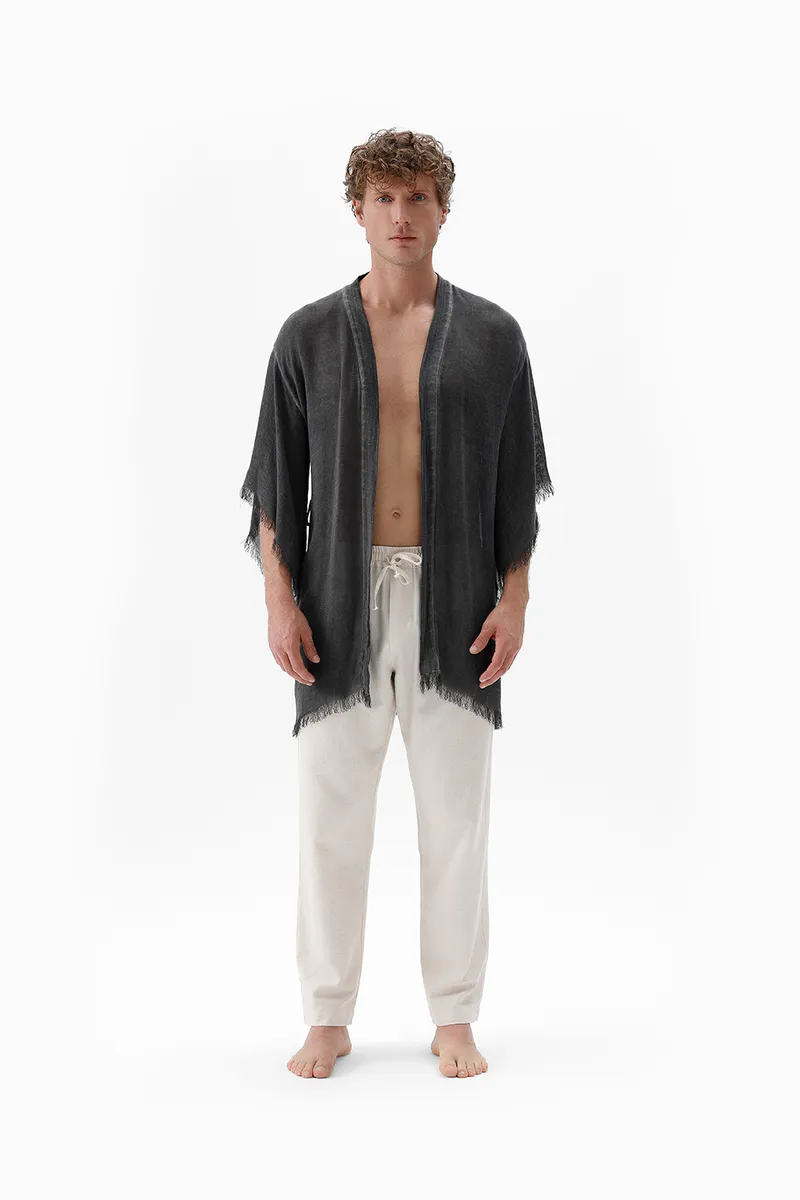 Bamboo Gray Men's Short Kimono