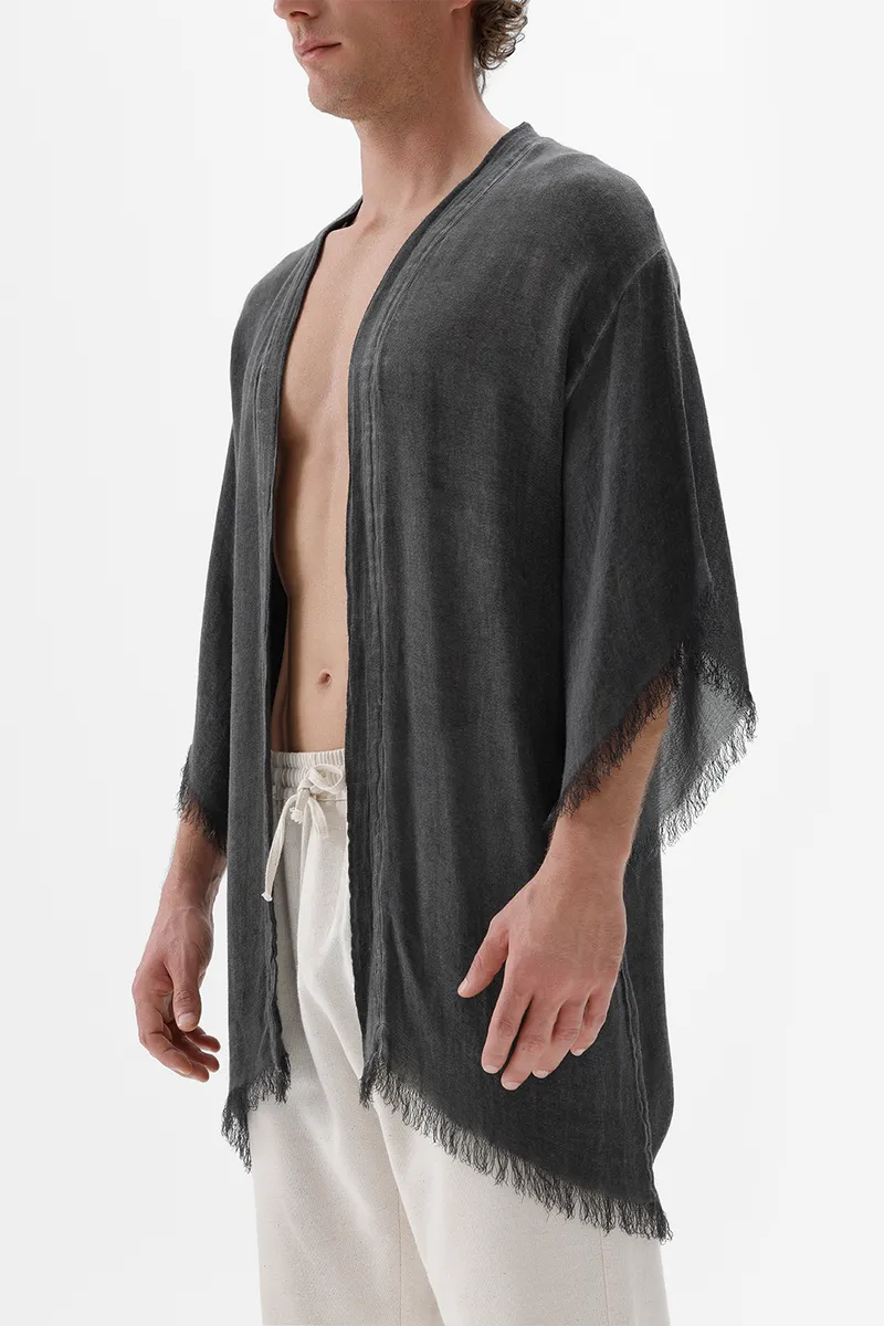 Bamboo Gray Men's Short Kimono