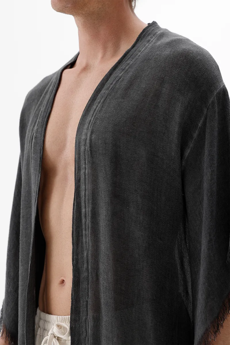 Bamboo Gray Men's Short Kimono