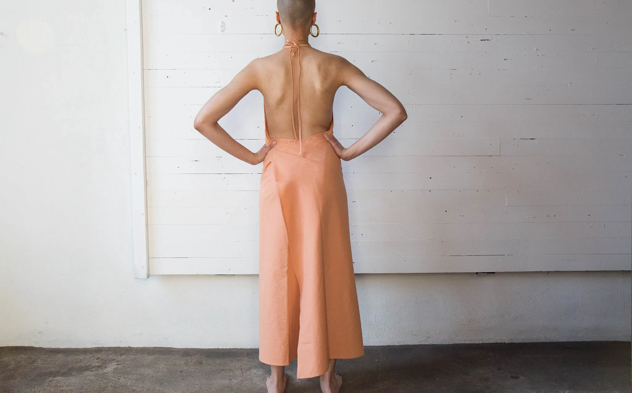 Baserange Peach Raw Silk Apron Dress