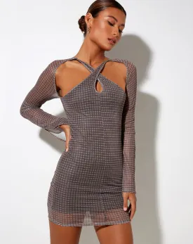 Bebe Mini Dress with Lining in Mini Check Chocolate