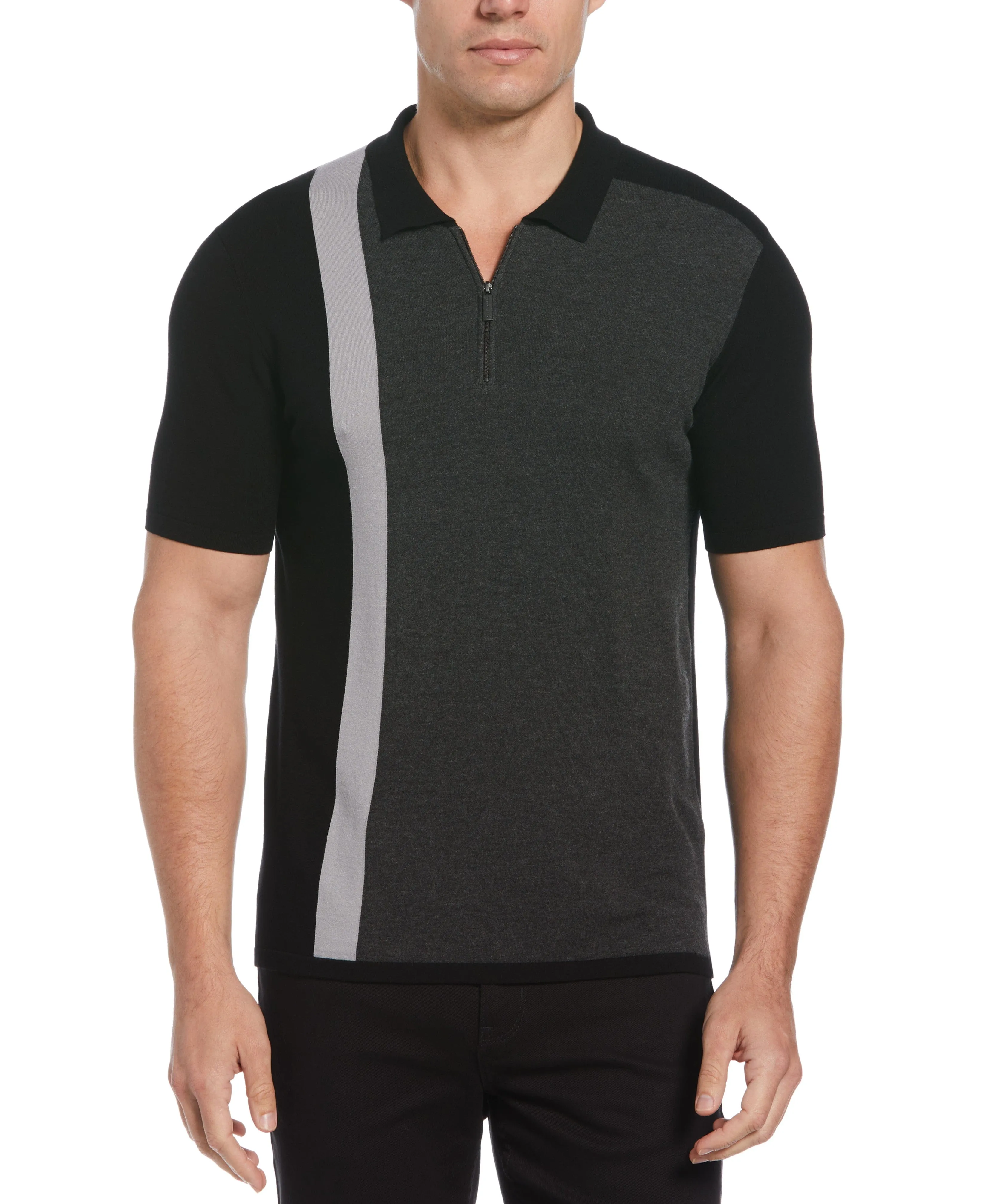 Big & Tall Tech Knit Color Block Zip Polo Black