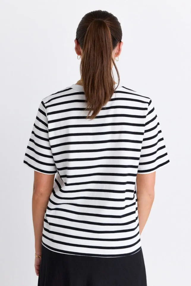 Binding Black White Stripe Boxy Fit Tee