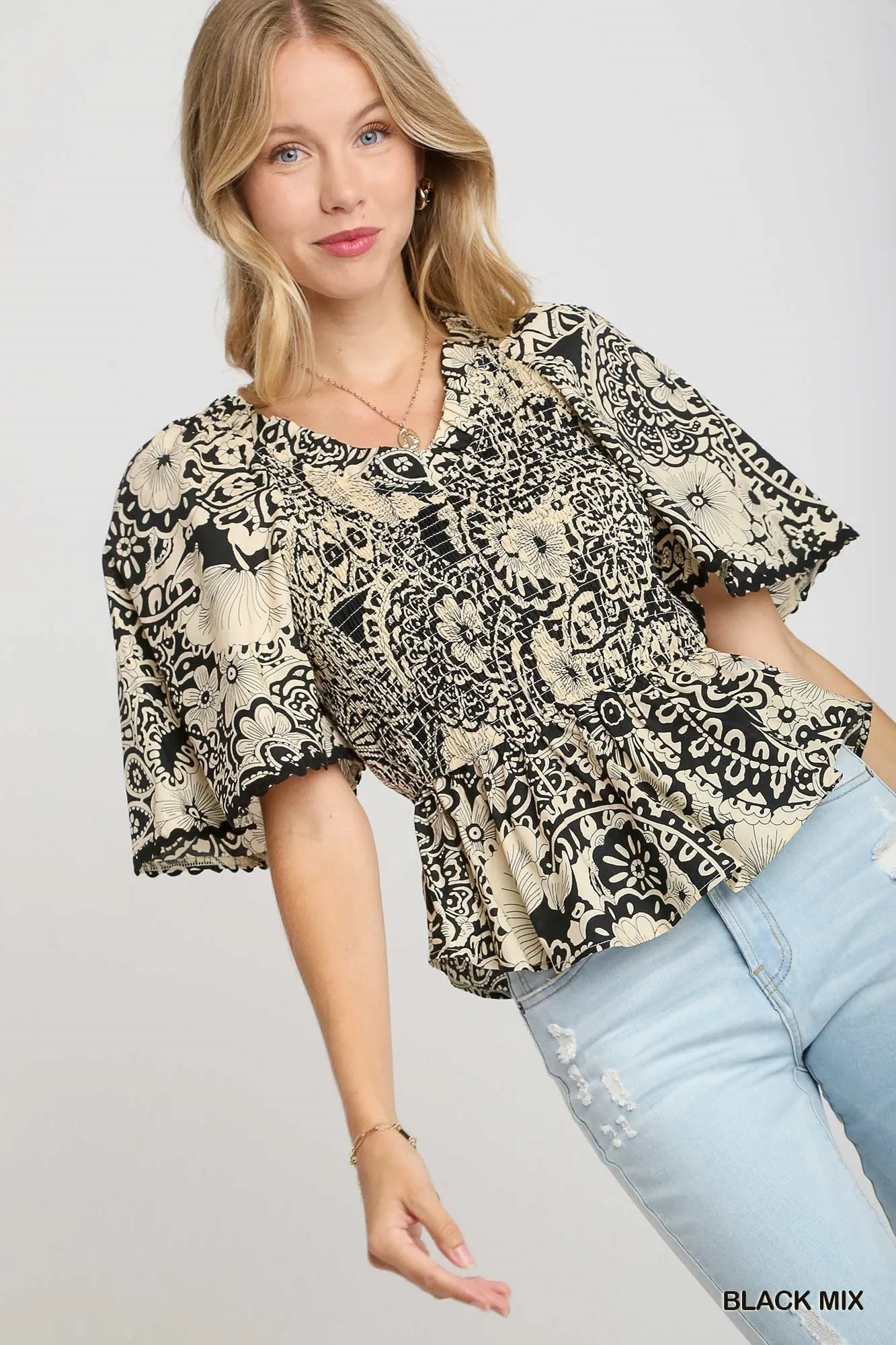 Black Paisley Print Top