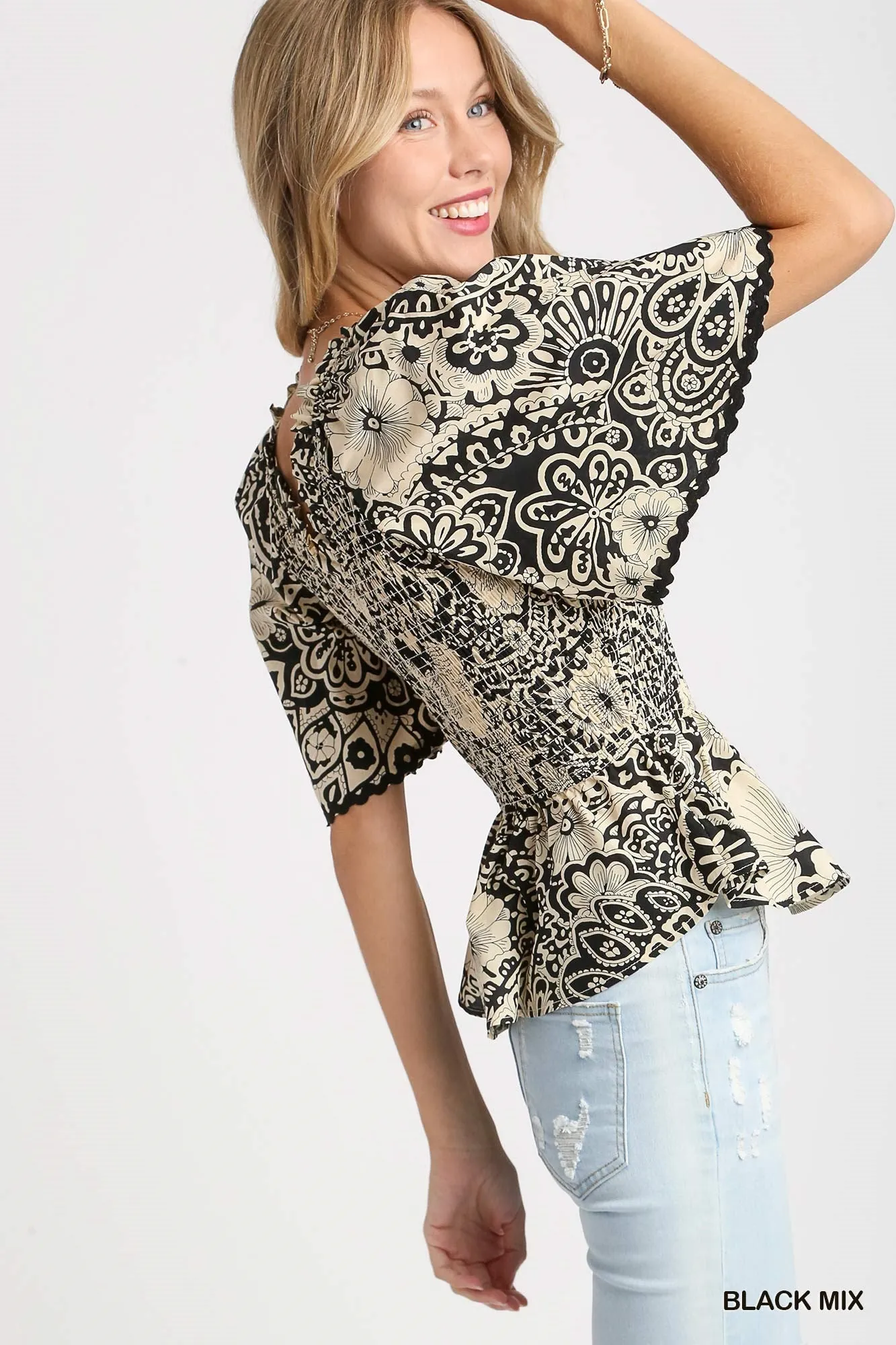 Black Paisley Print Top