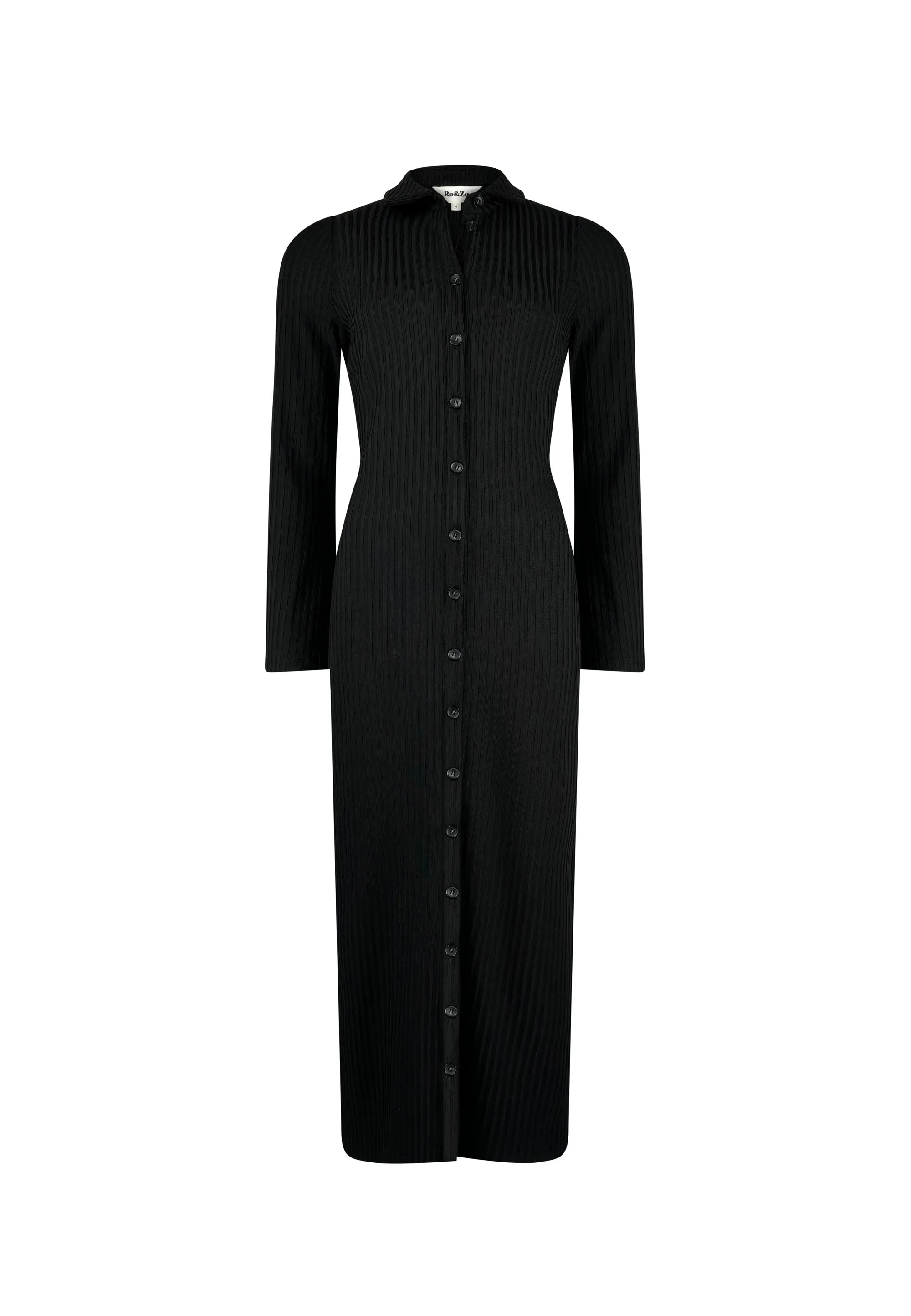 Black Rib Button Through Dress