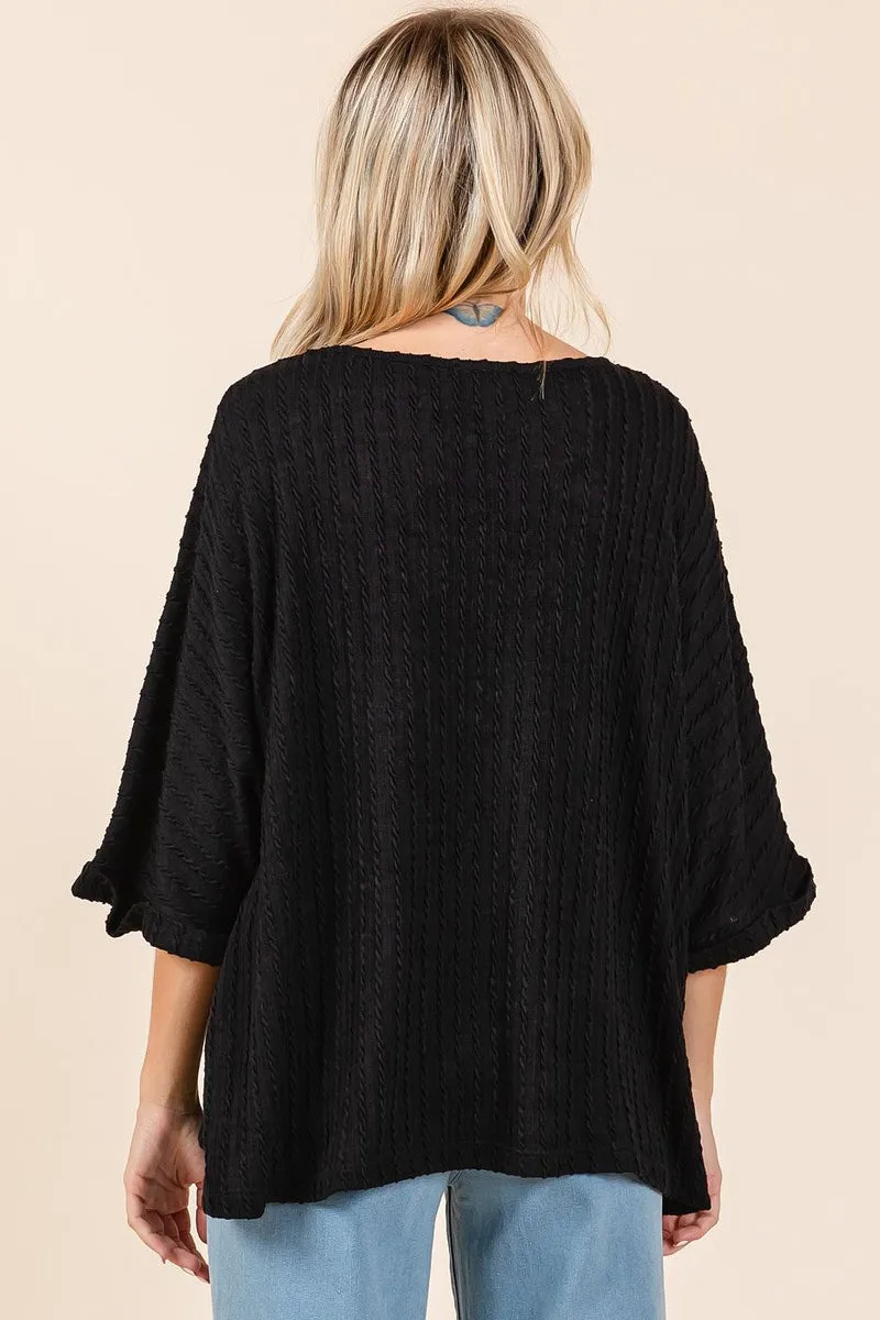 Black Textured Knit Oversized Top