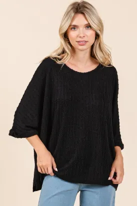 Black Textured Knit Oversized Top