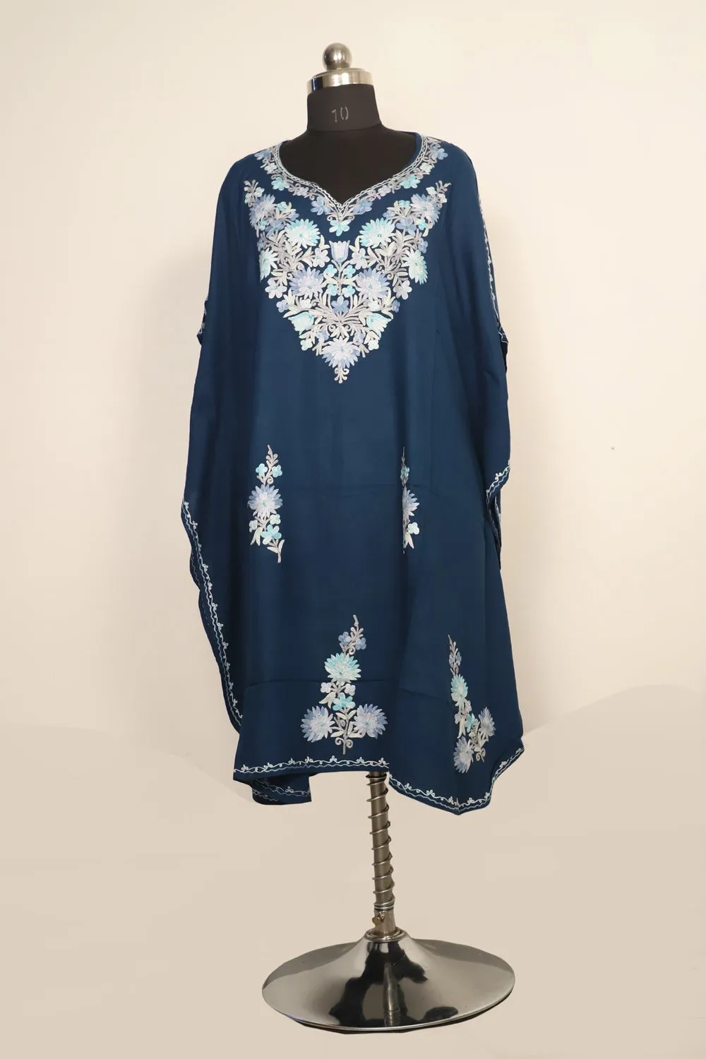 Blue Colour Cotton Kashmiri Aari Work Designer Kaftan