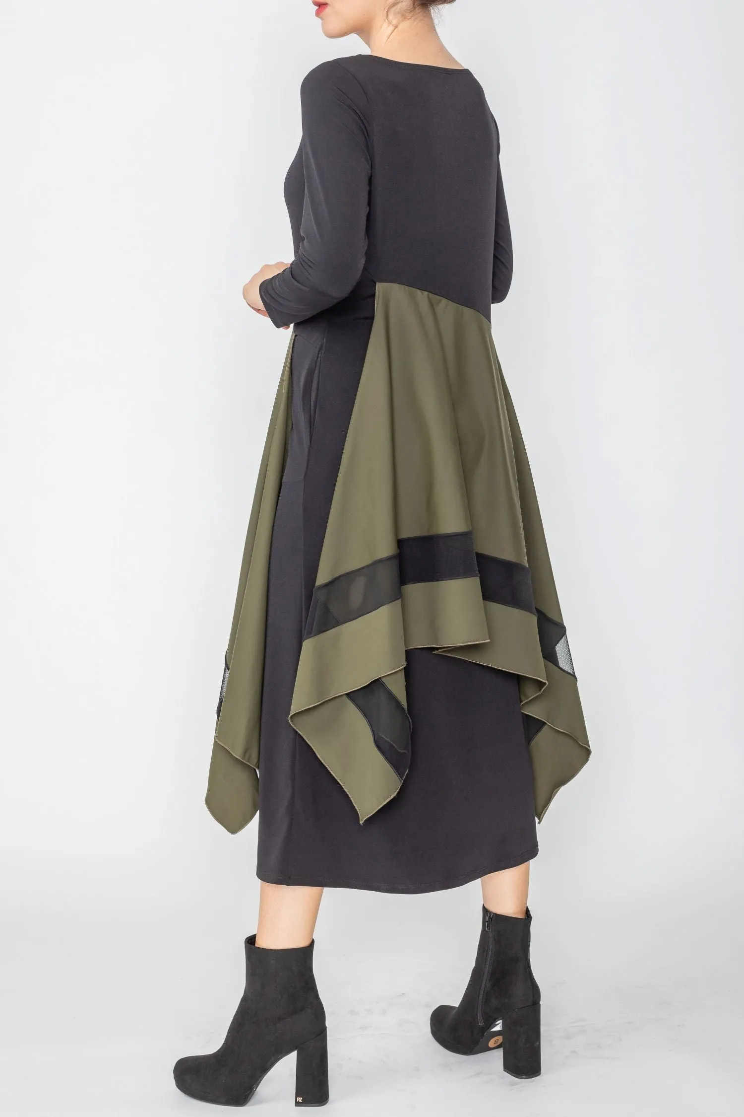 Boat Neck Asymmetrical Layer Mix Dress