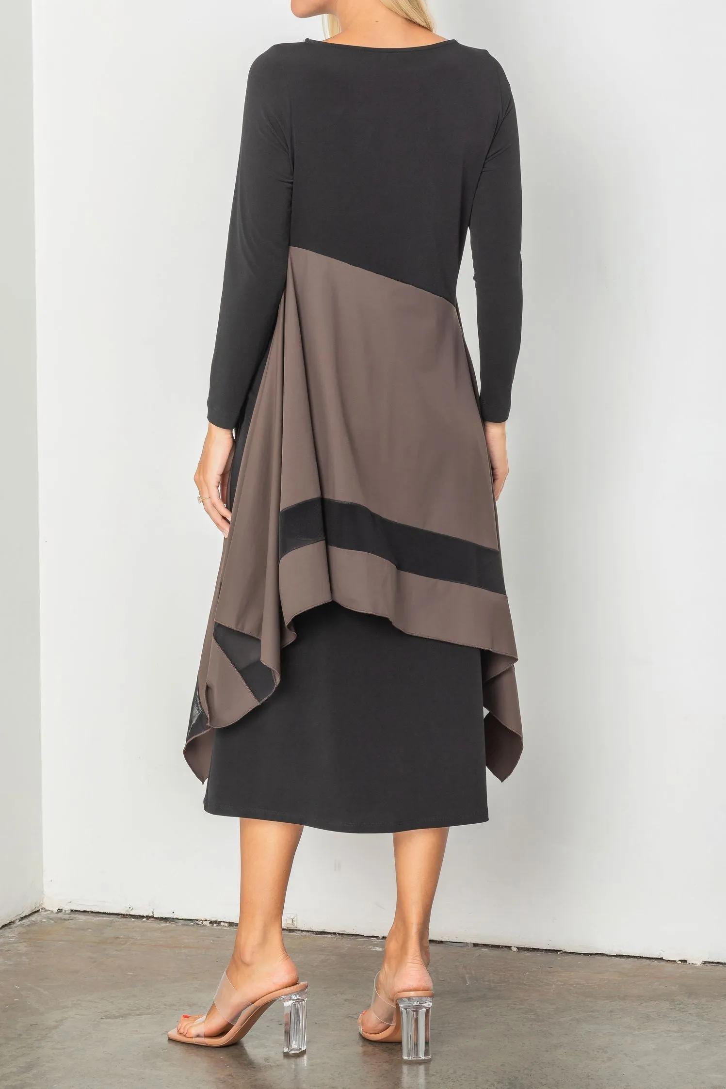 Boat Neck Asymmetrical Layer Mix Dress