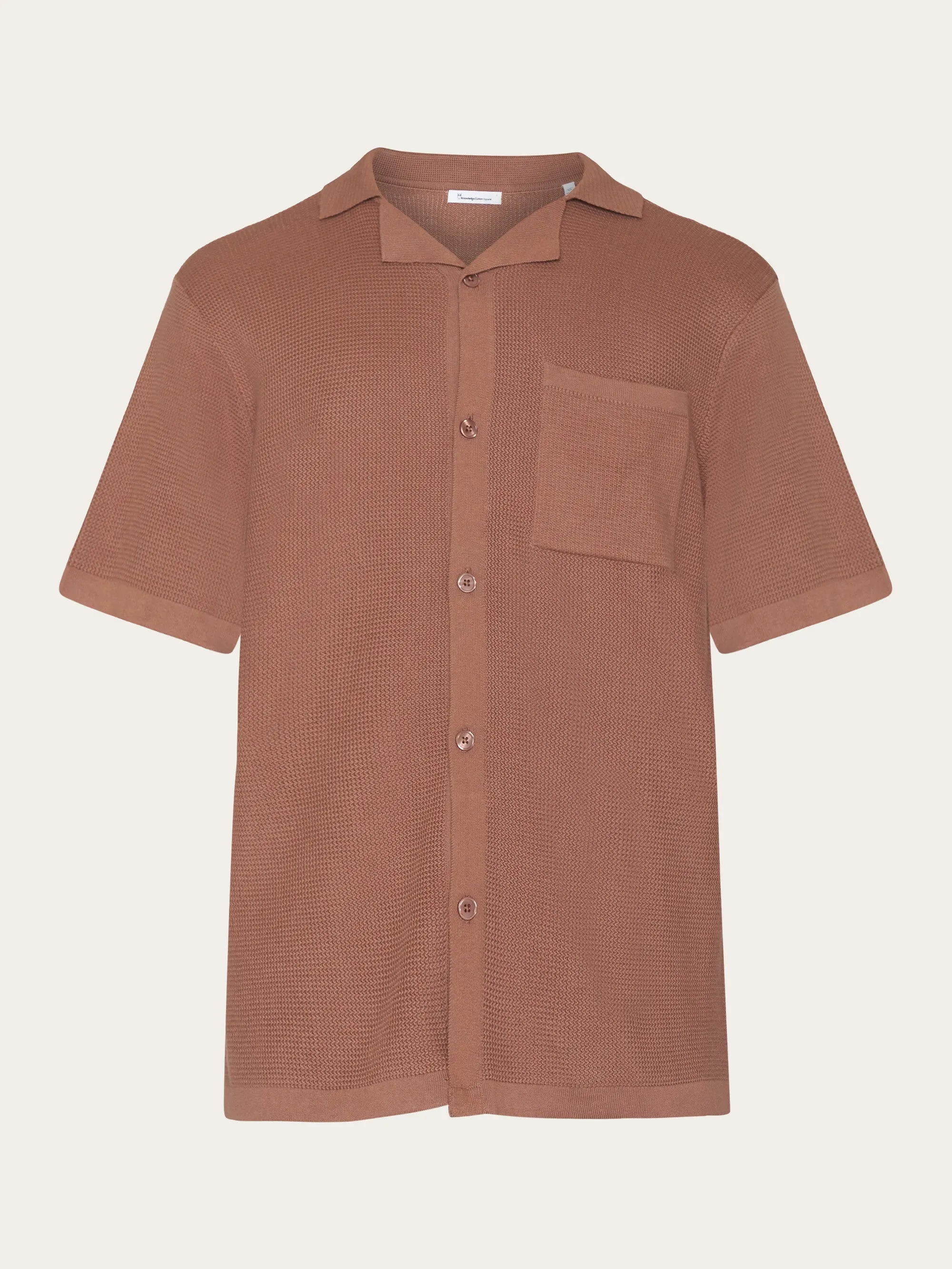 Boxy short sleeve structured knitted shirt - Regenerative Organic Certified™ - GOTS/Vegan - Chocolate Malt