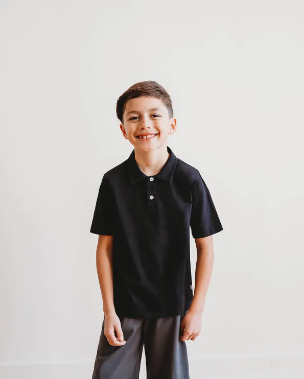 Boys Soft Cotton Jersey 2-Button Short Sleeve Polo Shirt | White