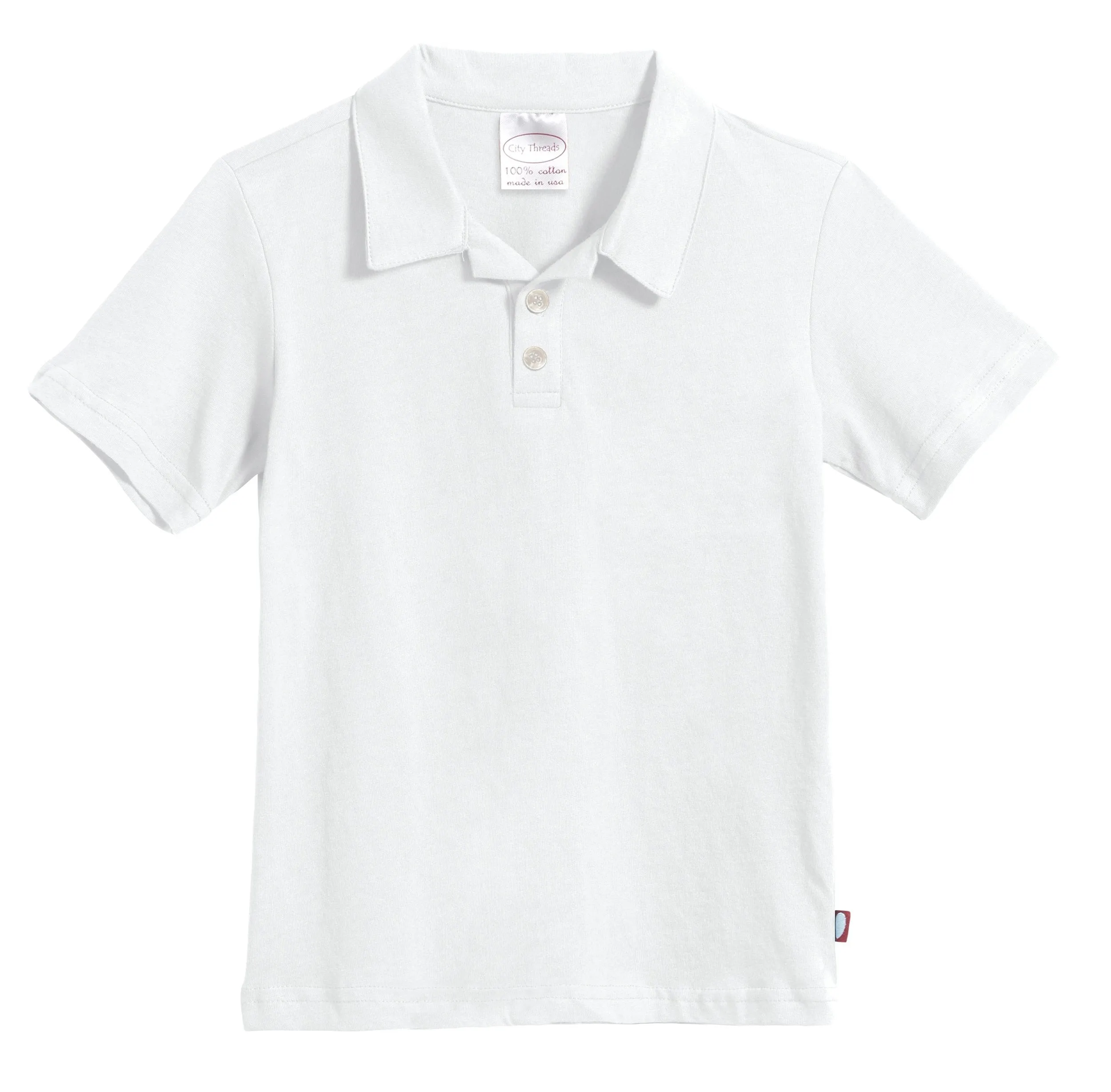 Boys Soft Cotton Jersey 2-Button Short Sleeve Polo Shirt | White