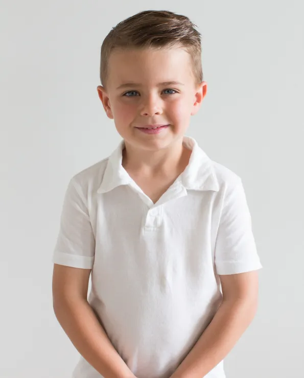 Boys Soft Cotton Jersey 2-Button Short Sleeve Polo Shirt | White