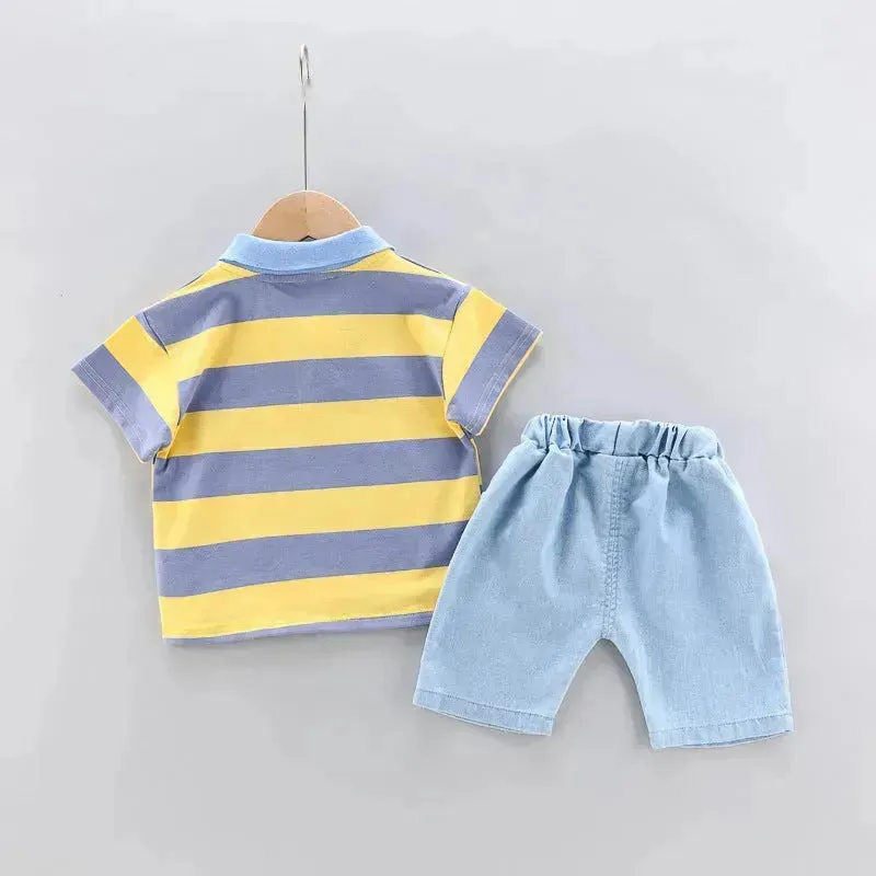 Boys' Summer Short Sleeve Korean Style Lapel Polo Shirt and Short Pant Two piece for boys